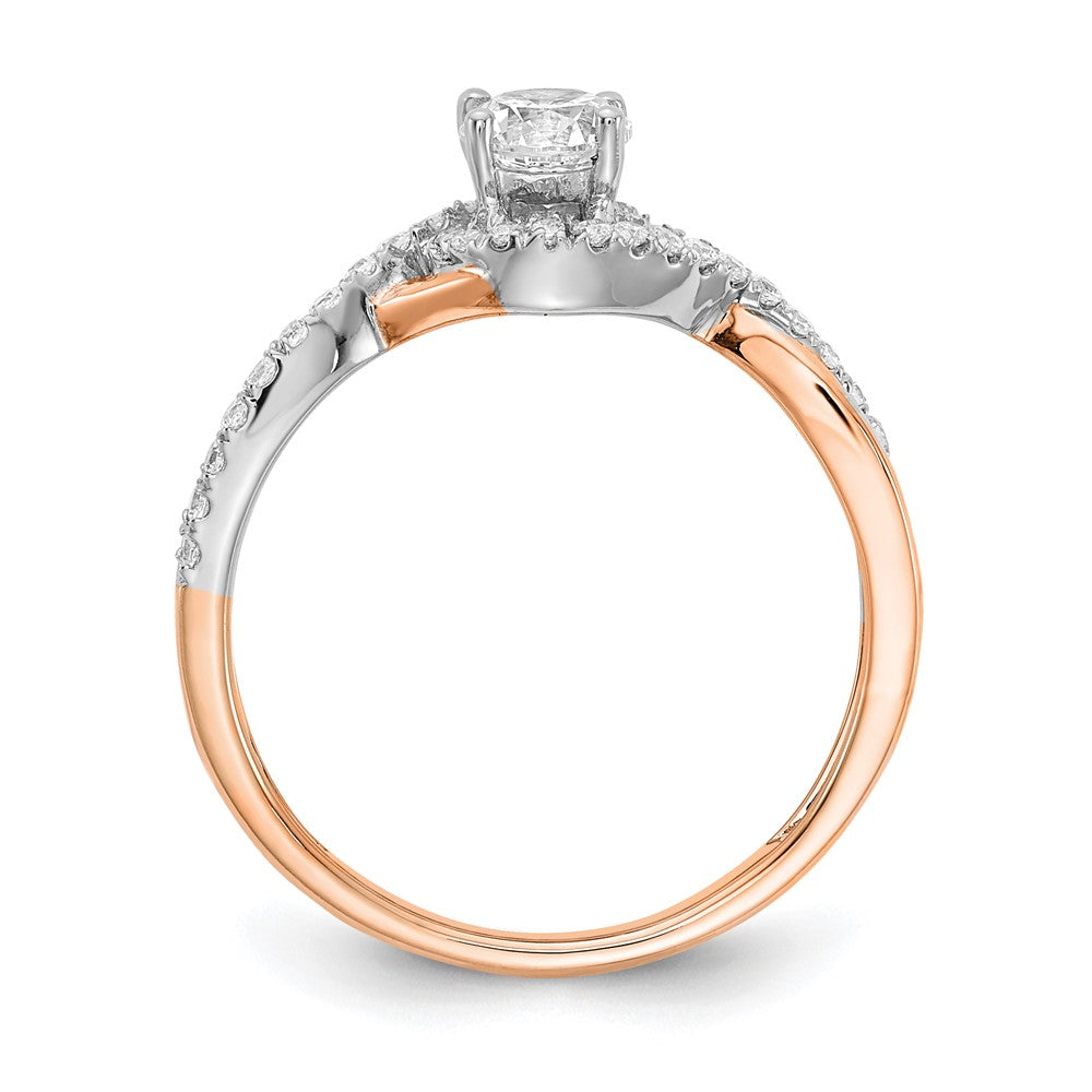 14k White and Rose Gold Criss-Cross (Holds 3/8 carat (4.8mm) Round Center) 1/5 carat Diamond Semi-mount Engagement Ring