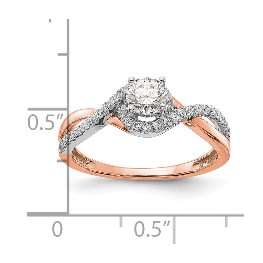 14k White and Rose Gold Criss-Cross (Holds 3/8 carat (4.8mm) Round Center) 1/5 carat Diamond Semi-mount Engagement Ring