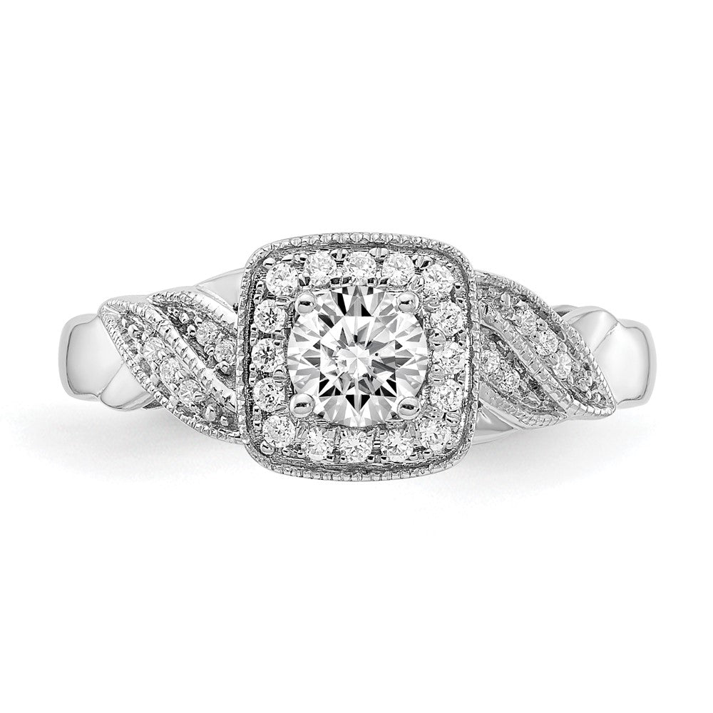 10k White Gold 1/2 carat Lab Grown Diamond VS/SI+ G+ Round Complete Halo Engagement Ring