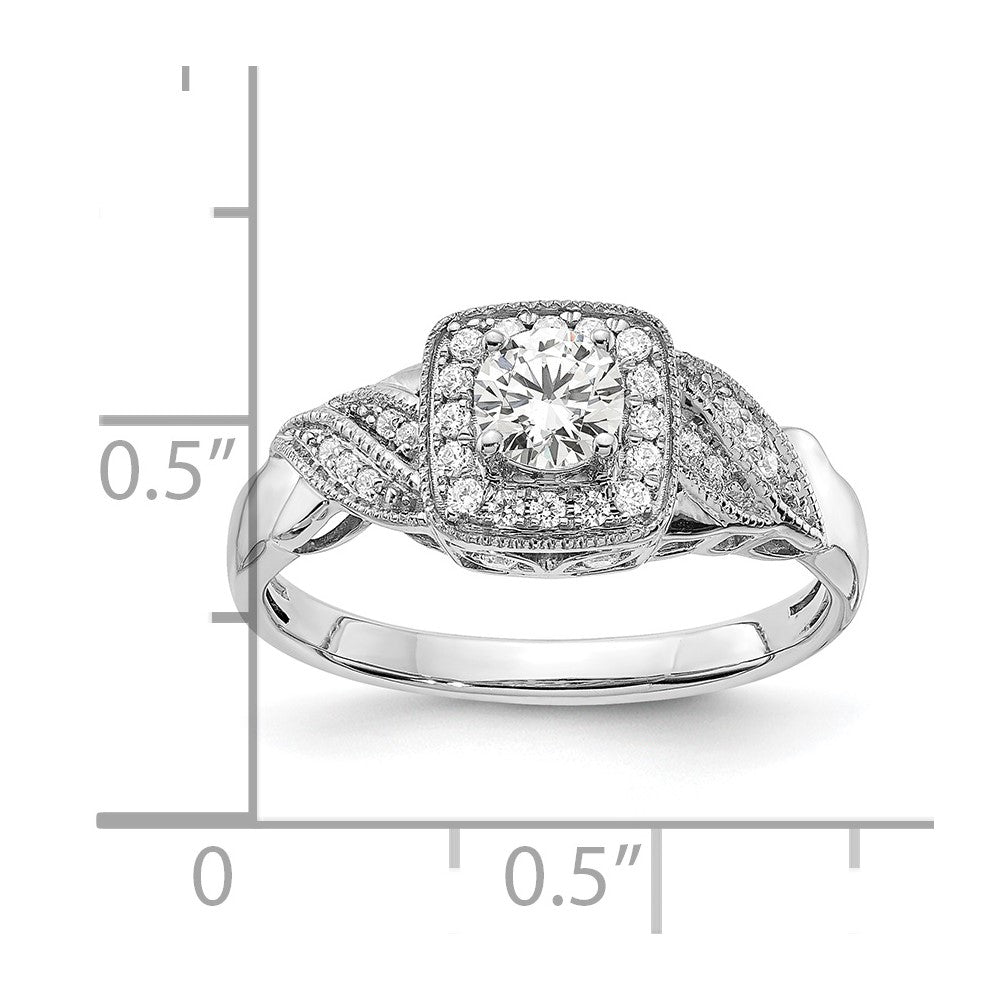 10k White Gold 1/2 carat Lab Grown Diamond VS/SI+ G+ Round Complete Halo Engagement Ring