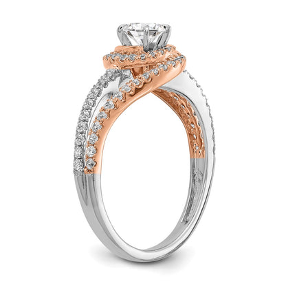 14k White and Rose Gold Halo Plus (Holds 1/3 carat (4.5mm) Round Center) 3/8 carat Diamond Semi-mount Engagement Ring