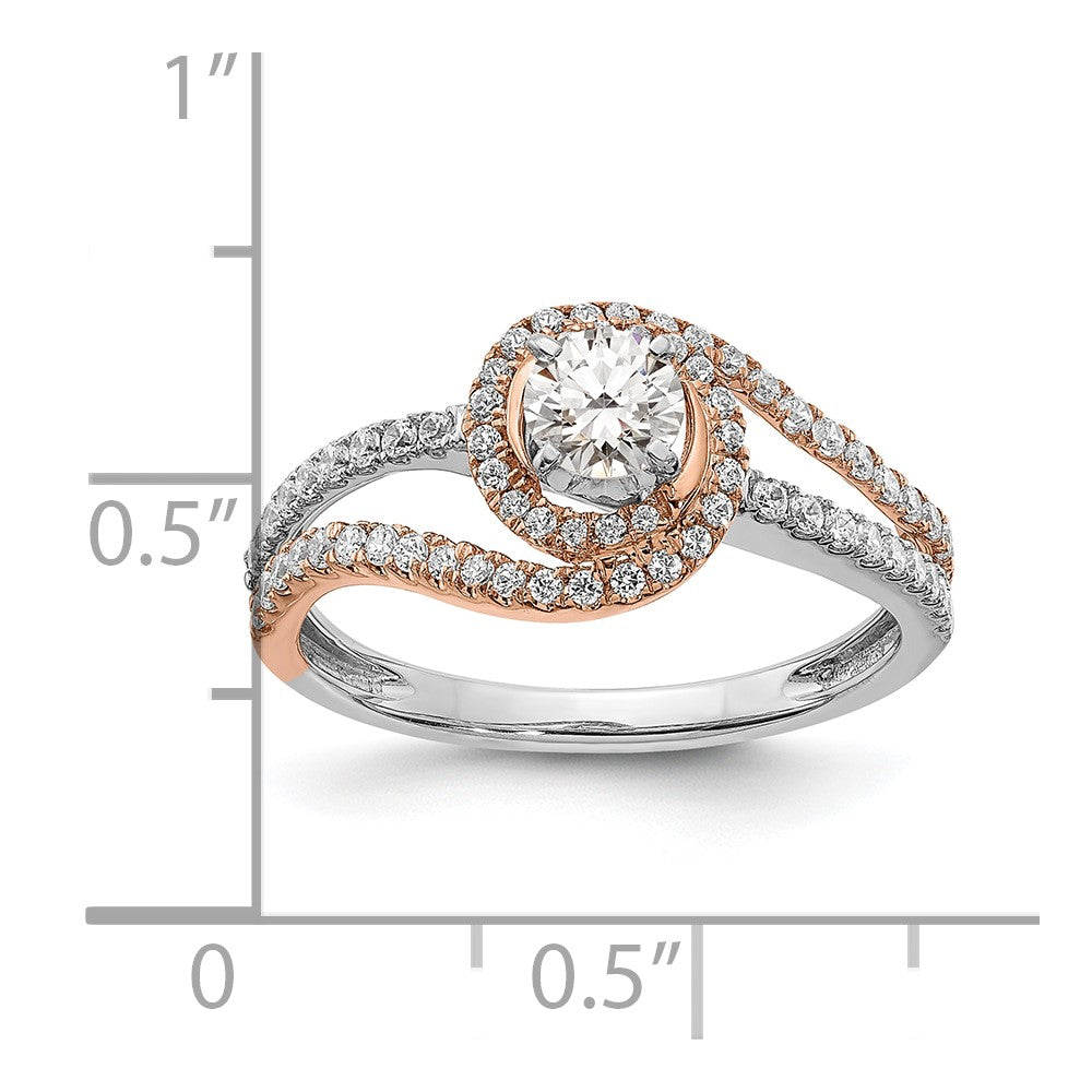 14k White and Rose Gold Halo Plus (Holds 1/3 carat (4.5mm) Round Center) 3/8 carat Diamond Semi-mount Engagement Ring