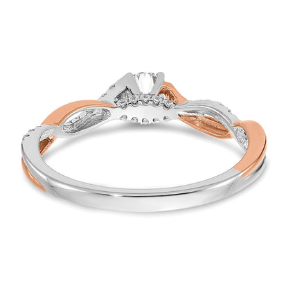 14k White and Rose Gold Criss-Cross (Holds 1/4 carat (4.1mm) Round Center) 1/8 carat Diamond Semi-mount Engagement Ring