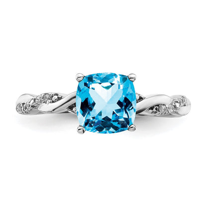 Sterling Silver Rhodium-plated Blue Topaz and Diamond Ring