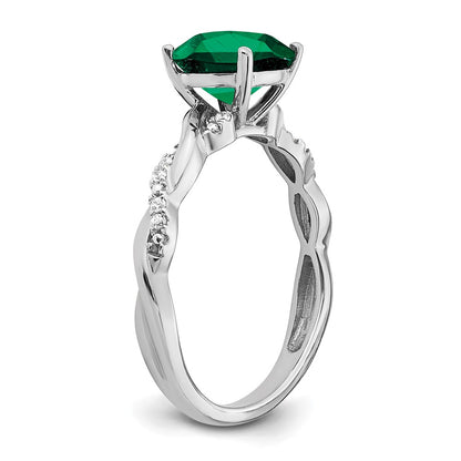 Sterling Silver Rhodium-plated Created Emerald and Diamond Ring