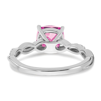 Sterling Silver Rhodium-plated Created Pink Sapphire and Diamond Ring