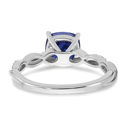 Sterling Silver Rhodium-plated Created Sapphire and Diamond Ring