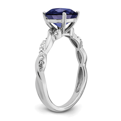 Sterling Silver Rhodium-plated Created Sapphire and Diamond Ring