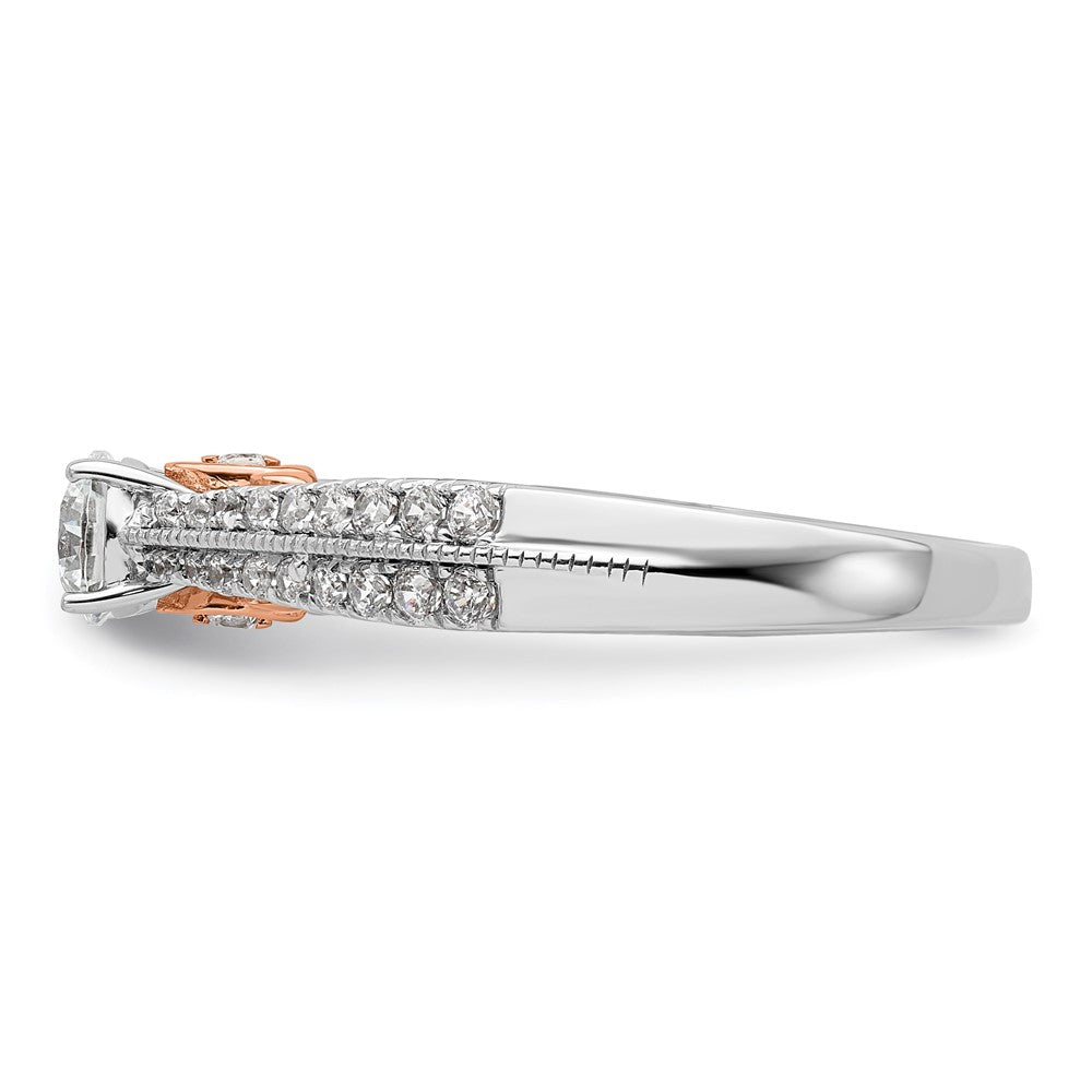 10k Two Tone Rose and White Gold 3/4 carat Lab Grown Diamond VS/SI+ G+ Round Complete Channel Set Shared Prong Engagement Ring