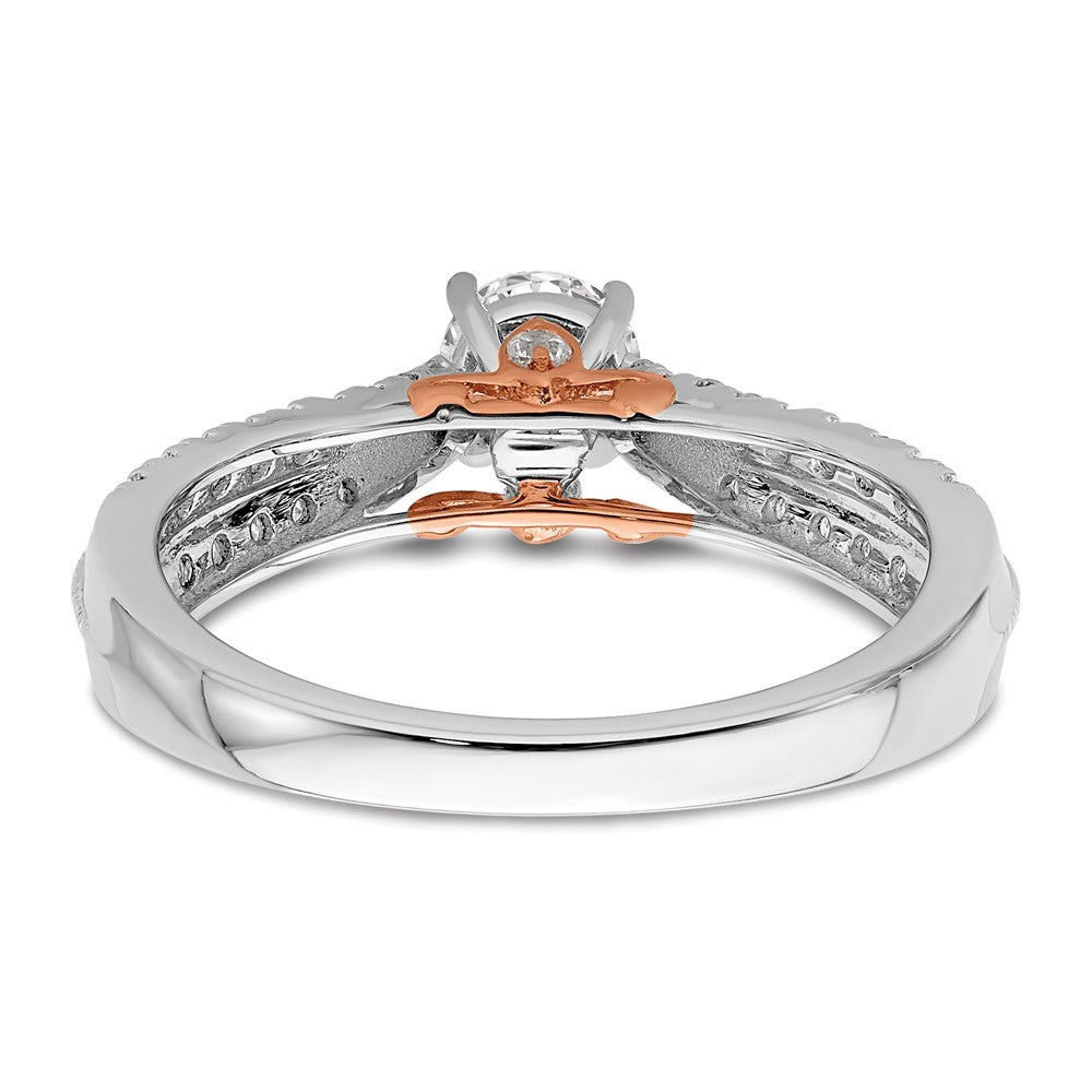 10k Two Tone Rose and White Gold 3/4 carat Lab Grown Diamond VS/SI+ G+ Round Complete Channel Set Shared Prong Engagement Ring