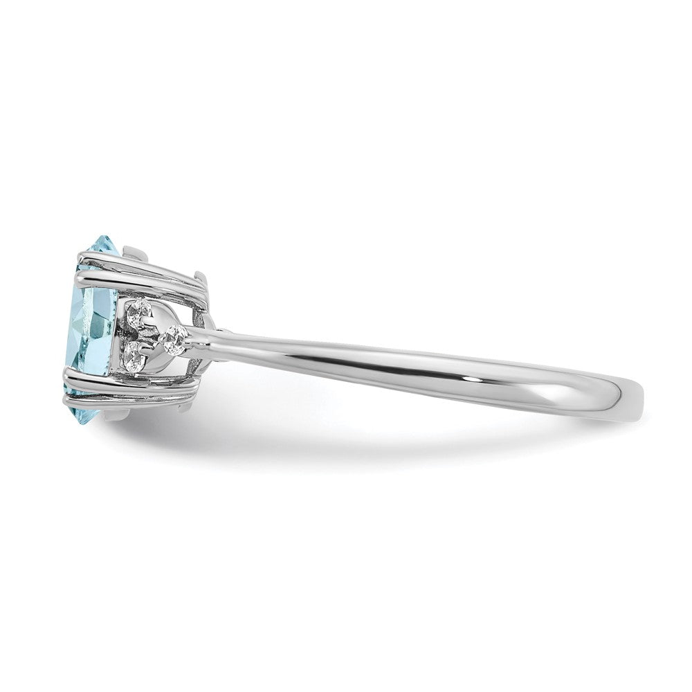 Sterling Silver Rhodium-plated Aquamarine and Diamond Ring