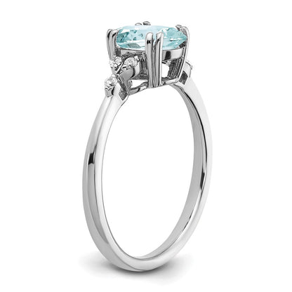 Sterling Silver Rhodium-plated Aquamarine and Diamond Ring
