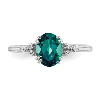 Sterling Silver Rhodium-plated Created Alexandrite and Diamond Ring