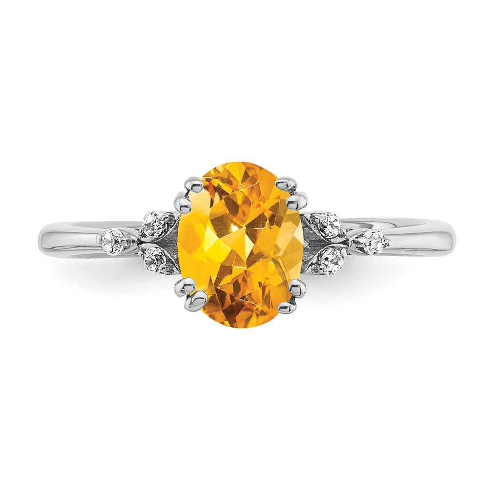Sterling Silver Rhodium-plated Citrine and Diamond Ring
