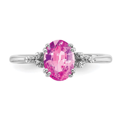 Sterling Silver Rhodium-plated Created Pink Sapphire/Diamond Ring