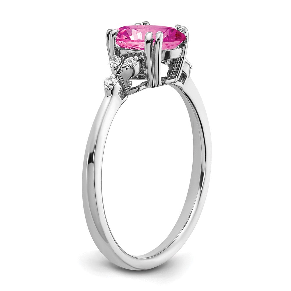 Sterling Silver Rhodium-plated Created Pink Sapphire/Diamond Ring