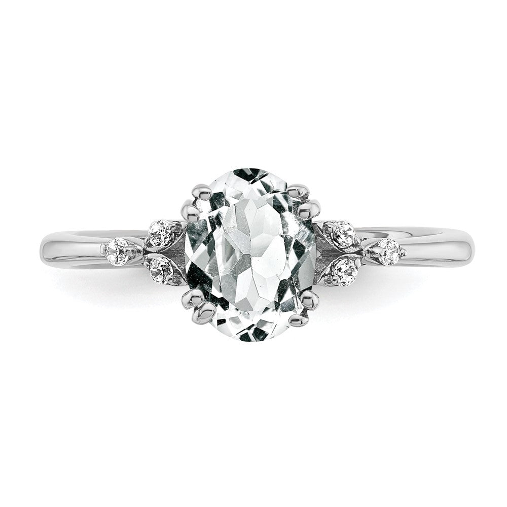 Sterling Silver Rhodium-plated White Topaz and Diamond Ring