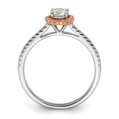 14k Two-tone Rose and White Gold 1/2 carat Lab Grown Diamond VS/SI+ G+ Round Complete Halo Engagement Ring