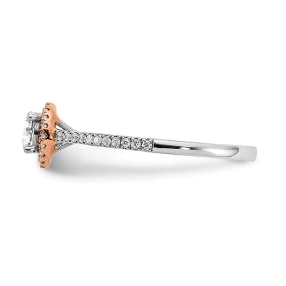 14k Two-tone Rose and White Gold 1/2 carat Lab Grown Diamond VS/SI+ G+ Round Complete Halo Engagement Ring