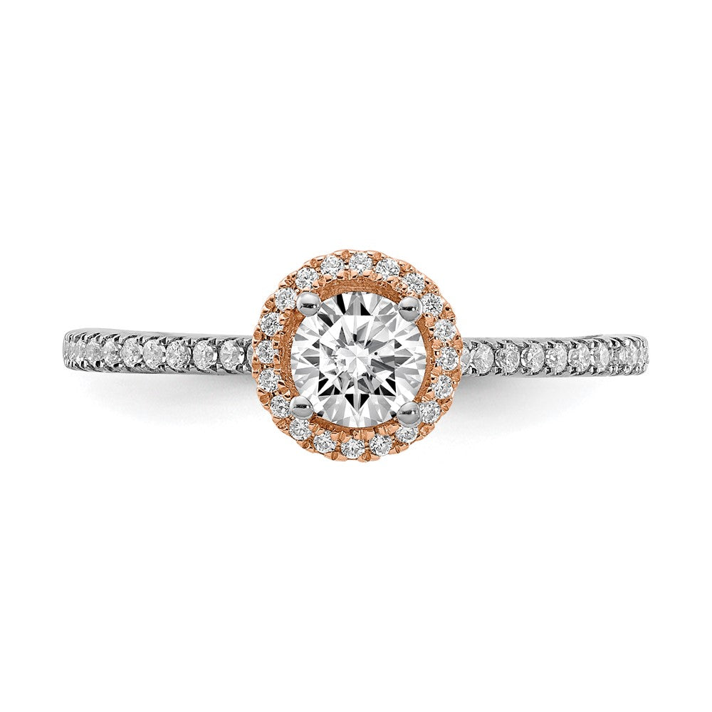 10k Two-Tone Rose and White Gold 1/2 carat Lab Grown Diamond VS/SI+ G+ Round Complete Halo Engagement Ring