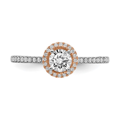 10k Two-Tone Rose and White Gold 1/2 carat Lab Grown Diamond VS/SI+ G+ Round Complete Halo Engagement Ring