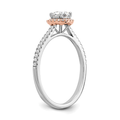 14k Two-tone Rose and White Gold 1/2 carat Lab Grown Diamond VS/SI+ G+ Round Complete Halo Engagement Ring
