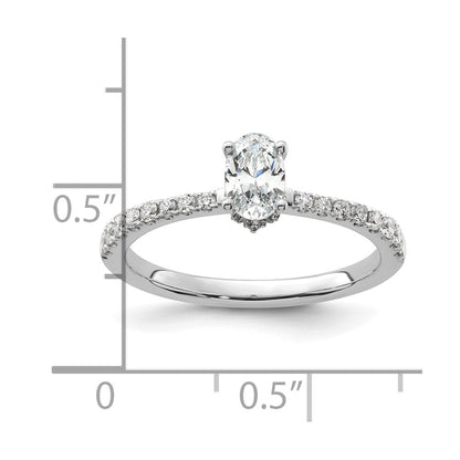 14k White Gold 1/4 carat Lab Grown Diamond VS/SI+ G+ 1/2 carat Oval Center Semi Mount Solitaire Engagement Ring