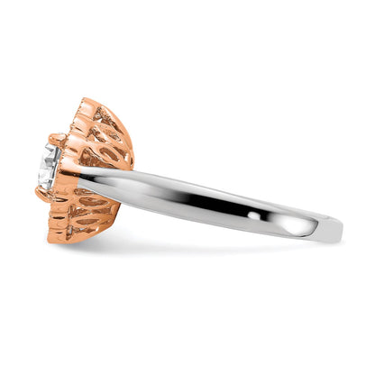 True Origin 14K Two Tone White and Rose Gold 1/4 carat Lab Grown Diamond VS+ F+ Semi-Mount Round  Halo Engagement Ring