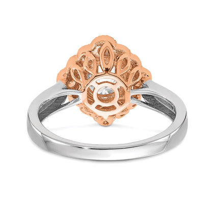 True Origin 14K Two Tone White and Rose Gold 1/4 carat Lab Grown Diamond VS+ F+ Semi-Mount Round  Halo Engagement Ring
