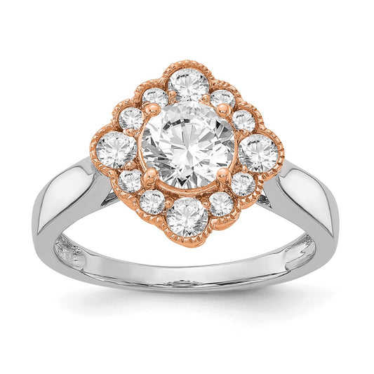 True Origin 14K Two Tone White and Rose Gold 1/4 carat Lab Grown Diamond VS+ F+ Semi-Mount Round  Halo Engagement Ring