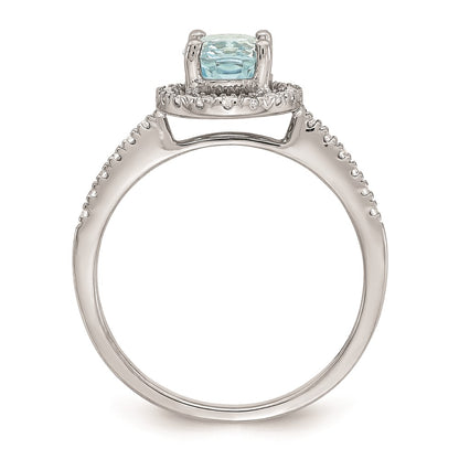Blooming Bridal 14k White Gold Halo 8x6mm Oval Aquamarine and 1/3 carat Diamond Complete Engagement Ring