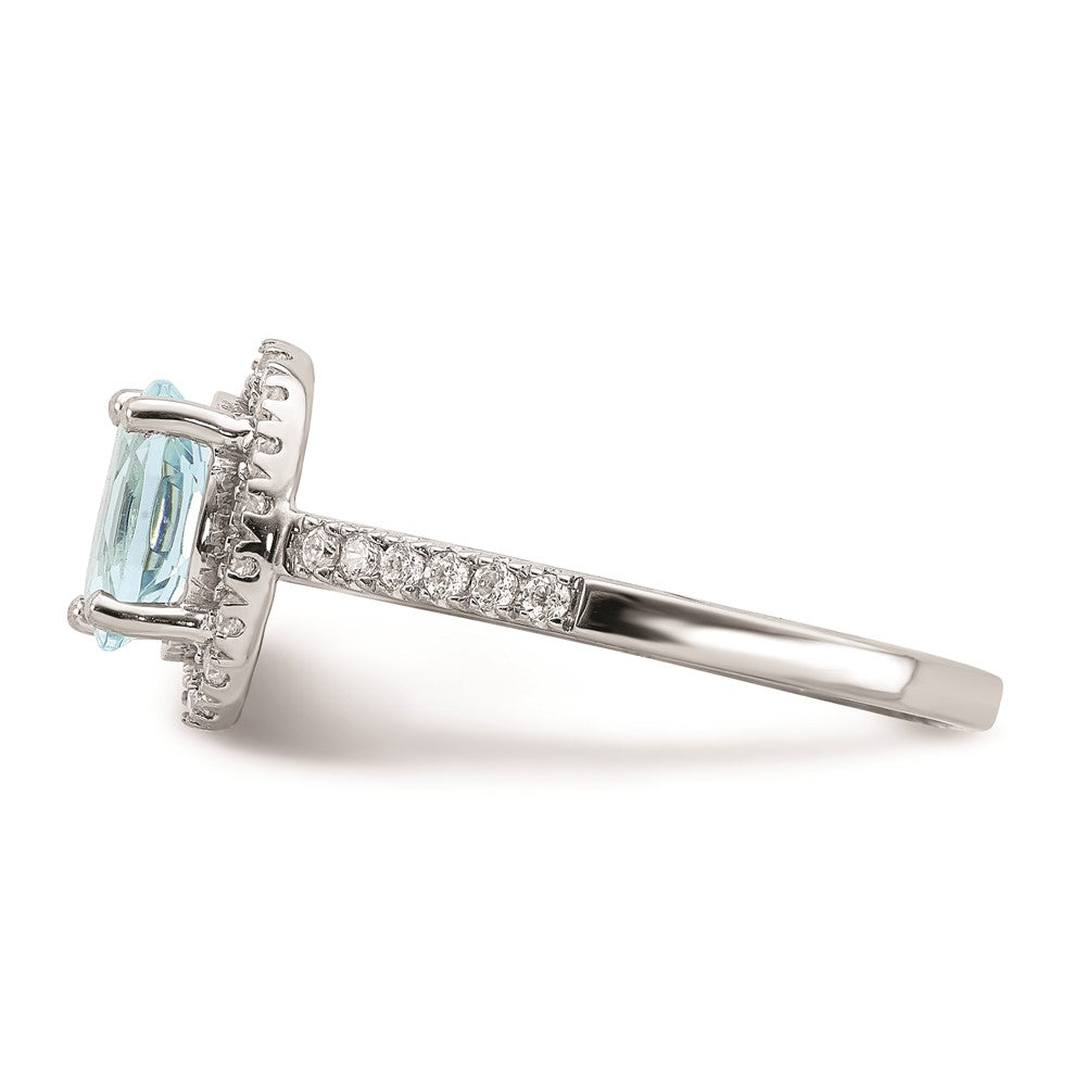 Blooming Bridal 14k White Gold Halo 8x6mm Oval Aquamarine and 1/3 carat Diamond Complete Engagement Ring