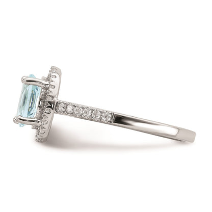 Blooming Bridal 14k White Gold Halo 8x6mm Oval Aquamarine and 1/3 carat Diamond Complete Engagement Ring