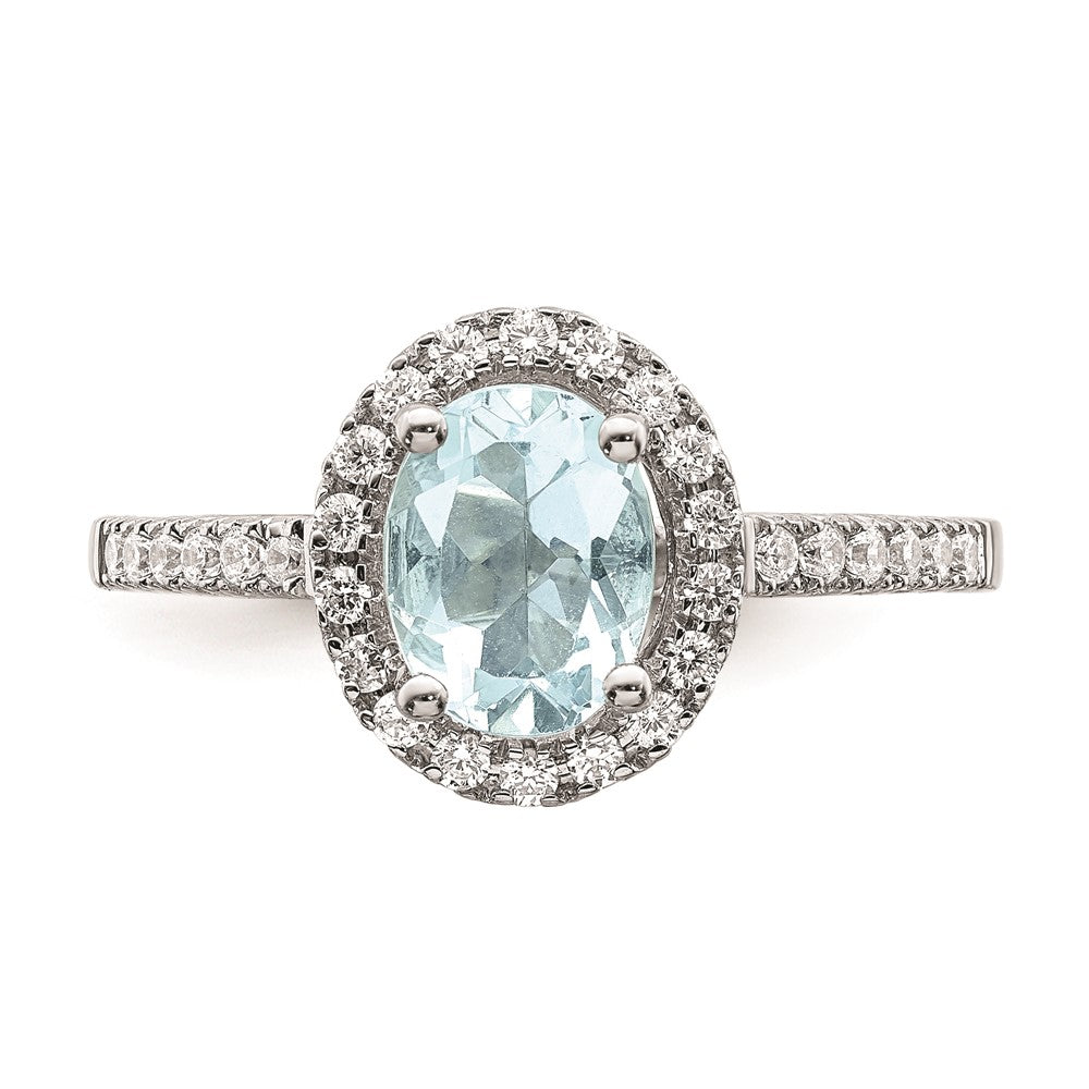 Blooming Bridal 14k White Gold Halo 8x6mm Oval Aquamarine and 1/3 carat Diamond Complete Engagement Ring