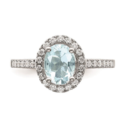 Blooming Bridal 14k White Gold Halo 8x6mm Oval Aquamarine and 1/3 carat Diamond Complete Engagement Ring