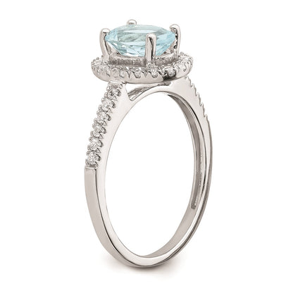 Blooming Bridal 14k White Gold Halo 8x6mm Oval Aquamarine and 1/3 carat Diamond Complete Engagement Ring