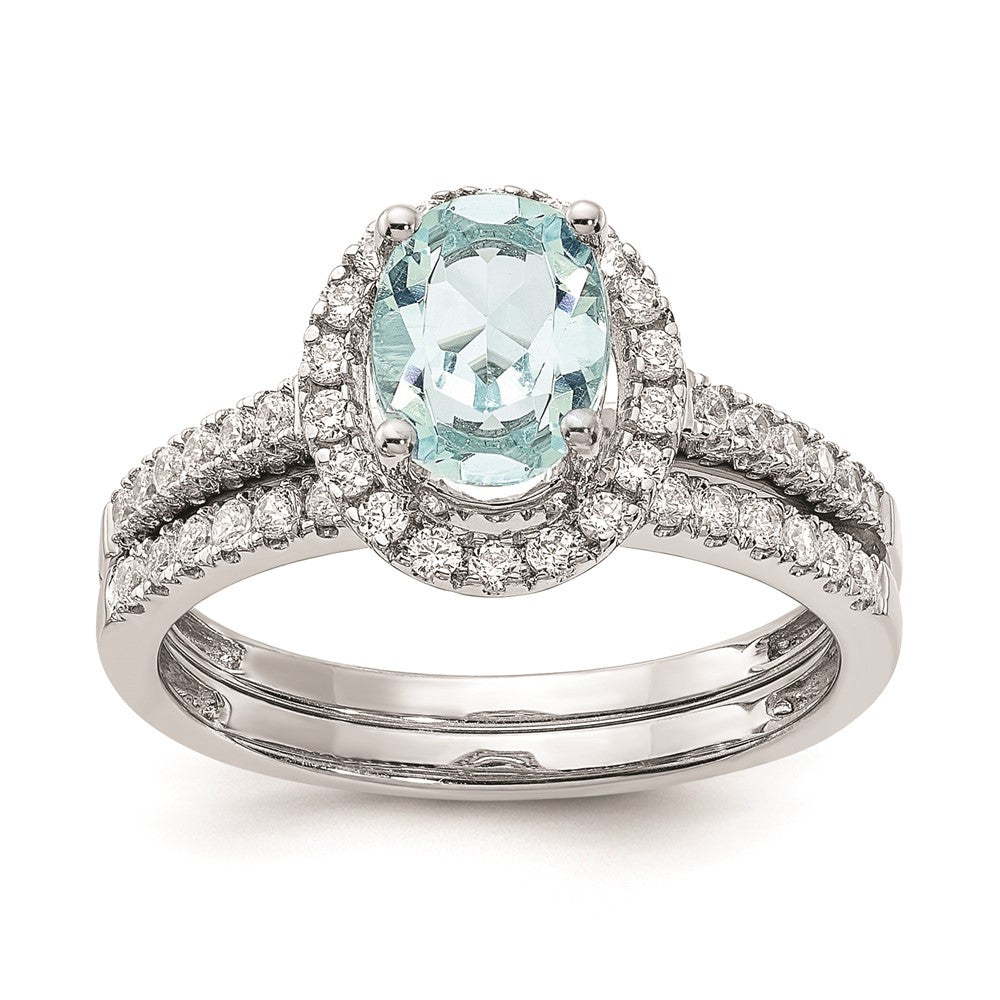 Blooming Bridal 14k White Gold Halo 8x6mm Oval Aquamarine and 1/3 carat Diamond Complete Engagement Ring