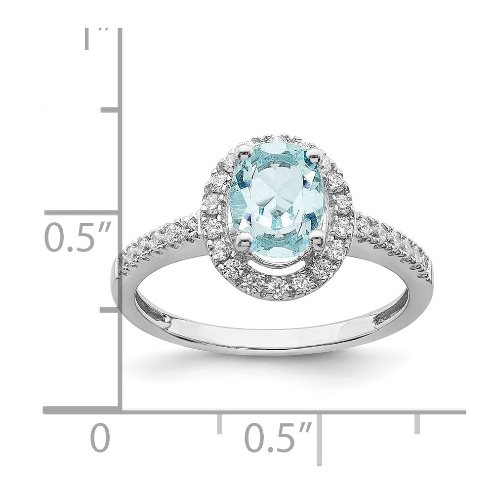 Blooming Bridal 14k White Gold Halo 8x6mm Oval Aquamarine and 1/3 carat Diamond Complete Engagement Ring
