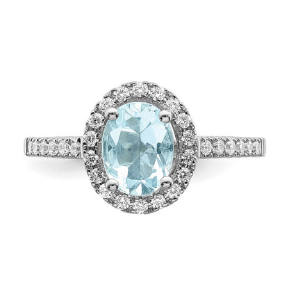 Pure Serenity 14k White Gold 1/3 carat Lab Grown Diamond VS/SI and Oval Lab Created Aquamarine Halo Engagement Ring