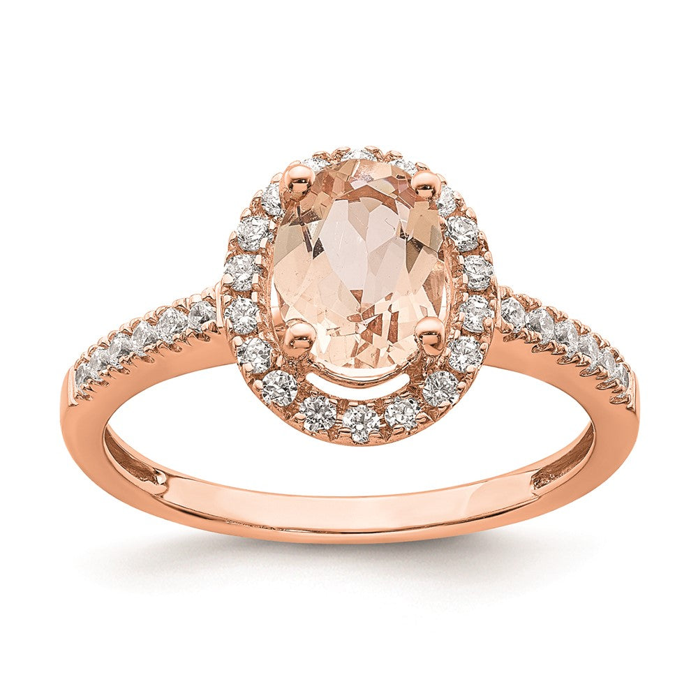 Blooming Bridal 14k Rose Gold Halo 8x6 Oval Morganite and 1/3 carat Diamond Complete Engagement Ring