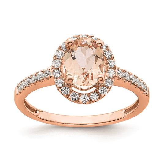 Blooming Bridal 14k Rose Gold Halo 8x6 Oval Morganite and 1/3 carat Diamond Complete Engagement Ring