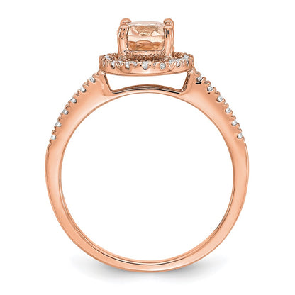 Pure Serenity 14k Rose Gold 1/3 carat Lab Grown Diamond VS/SI+ G+ and Oval Morganite Halo Engagement Ring