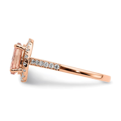 Pure Serenity 14k Rose Gold 1/3 carat Lab Grown Diamond VS/SI+ G+ and Oval Morganite Halo Engagement Ring
