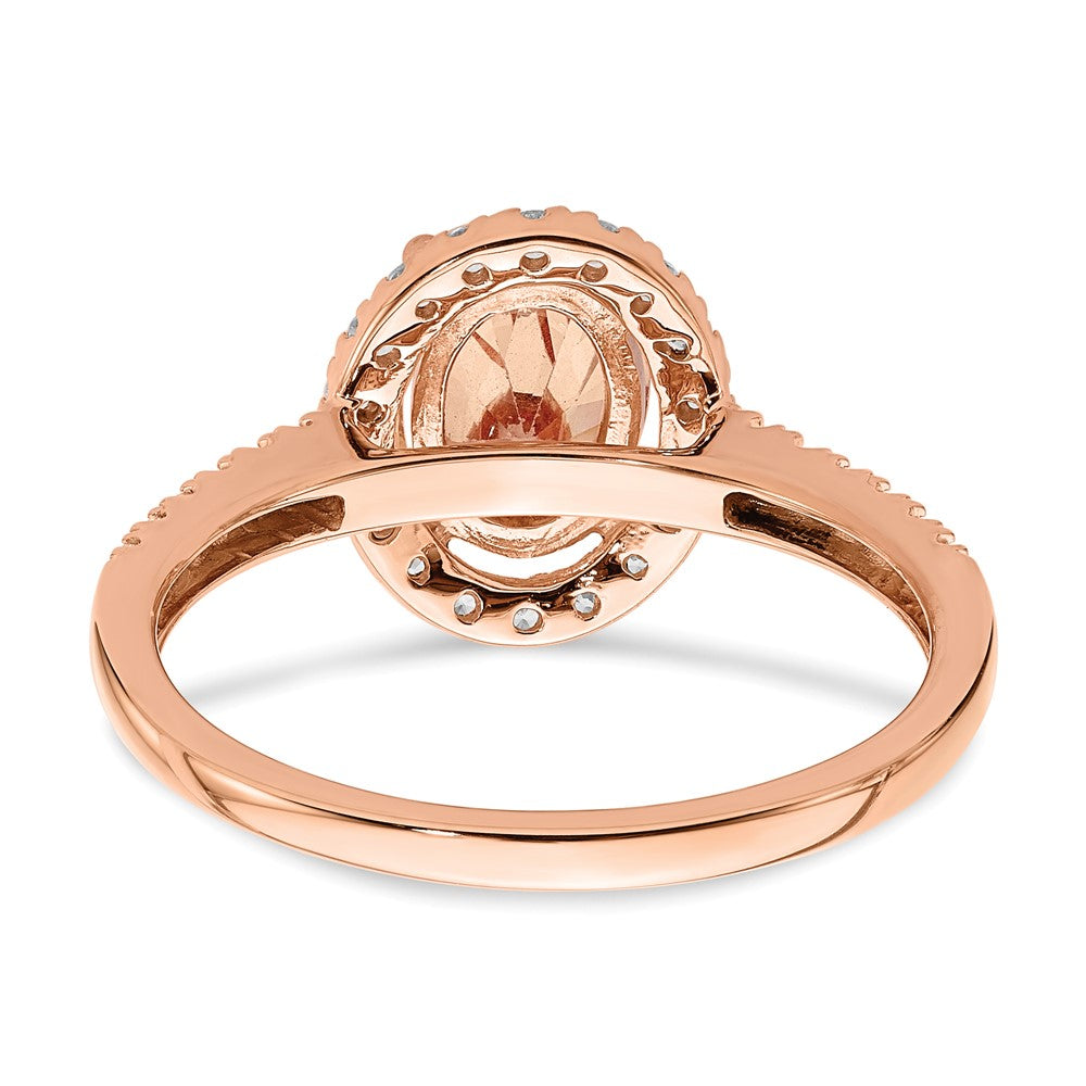 Pure Serenity 14k Rose Gold 1/3 carat Lab Grown Diamond VS/SI+ G+ and Oval Morganite Halo Engagement Ring