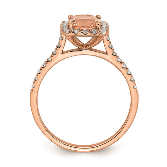 Blooming Bridal 14k Rose Gold Halo 6.00mm Cushion-cut Morganite and 1/4 carat Diamond Complete Engagement Ring
