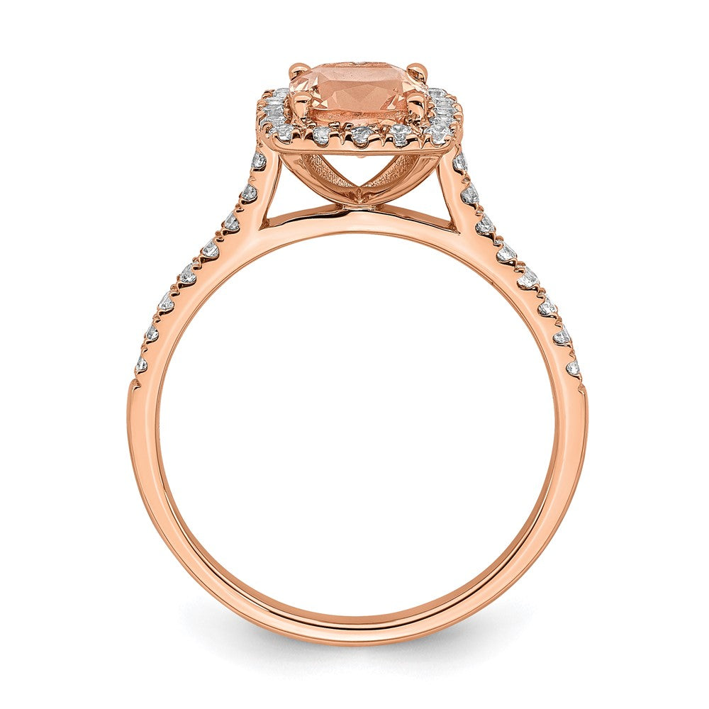 Pure Serenity 14k Rose Gold 1/4 carat Lab Grown Diamond VS/SI+ G+ and Cushion Morganite Halo Engagement Ring