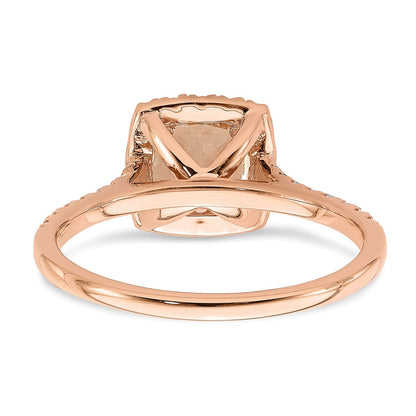 Pure Serenity 14k Rose Gold 1/4 carat Lab Grown Diamond VS/SI+ G+ and Cushion Morganite Halo Engagement Ring