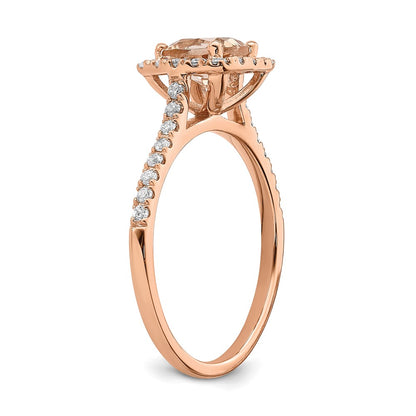 Pure Serenity 14k Rose Gold 1/4 carat Lab Grown Diamond VS/SI+ G+ and Cushion Morganite Halo Engagement Ring