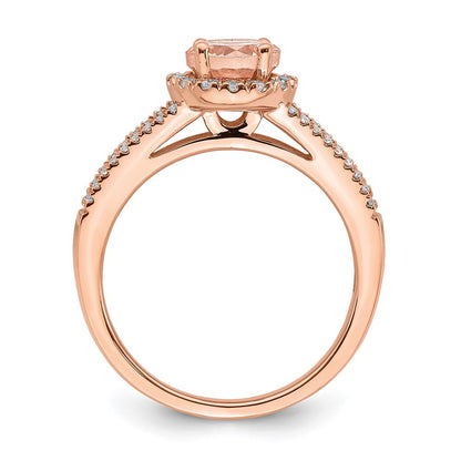 Pure Serenity 14k Rose Gold 1/4 carat Lab Grown Diamond VS/SI+ G+ and Round Morganite Halo Engagement Ring