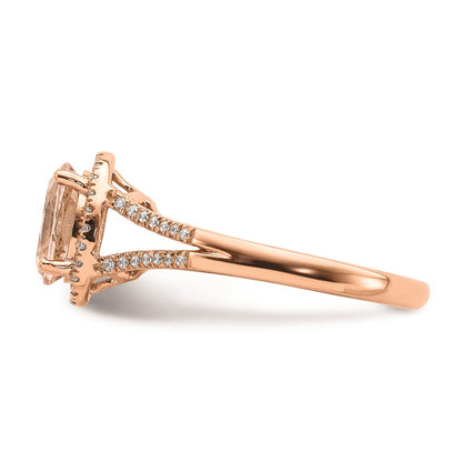 Blooming Bridal 14k Rose Gold Halo 8x6mm Oval Morganite and 1/5 carat Diamond Complete Engagement Ring